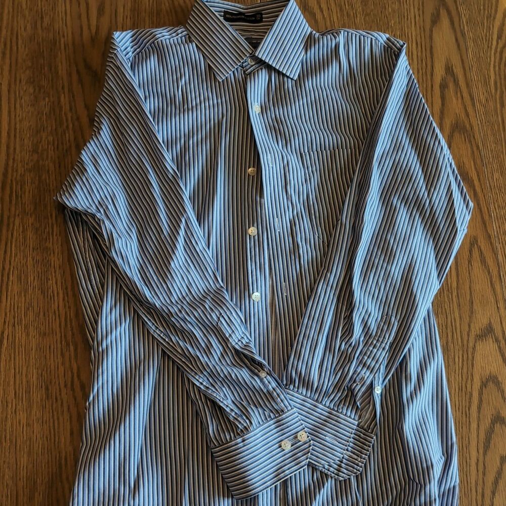 Louis Philippe Men’s Blue SteipeDress Shirt 39cm Button Front Long Sleeve